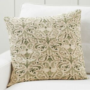 Pottery Barn Reilley Embroidered Sage Green Pillow Cover 22”